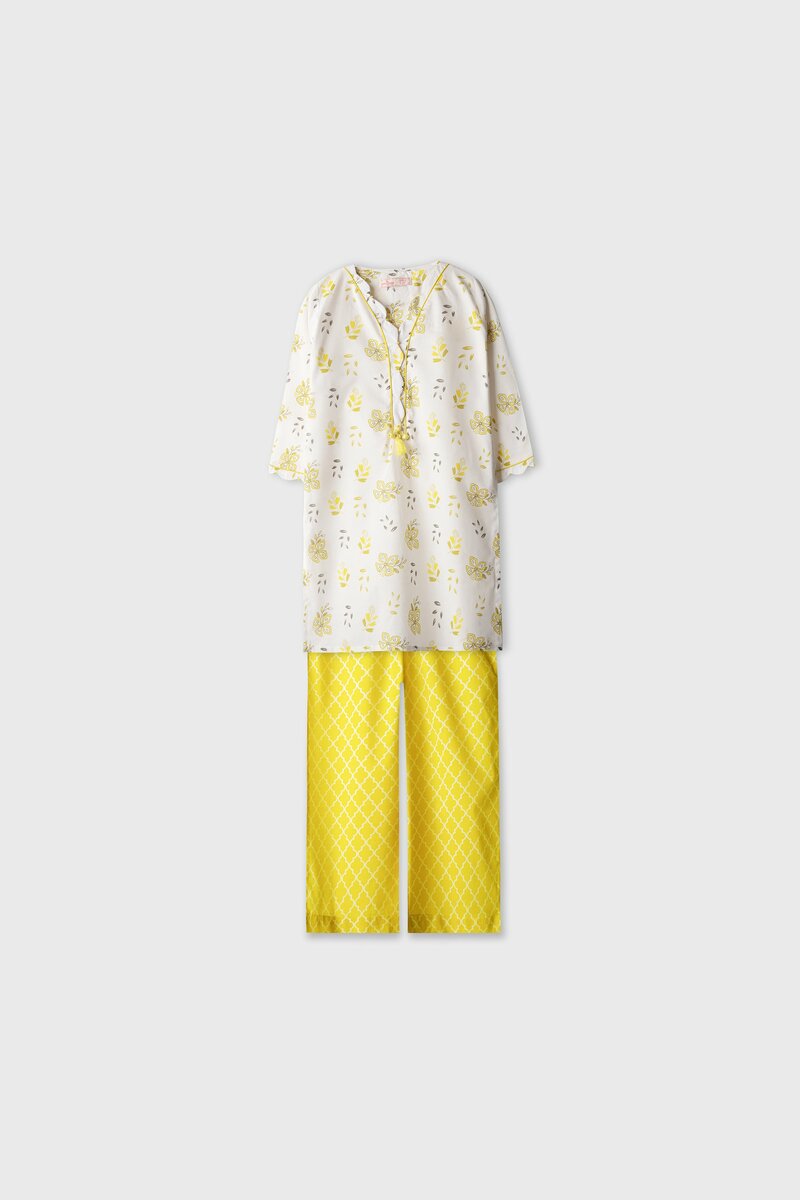 Sunshine Floral Cotton Kurta Set - 2pc