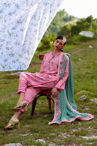 Unstitched Embroidered 3 Piece Muzlin Suit