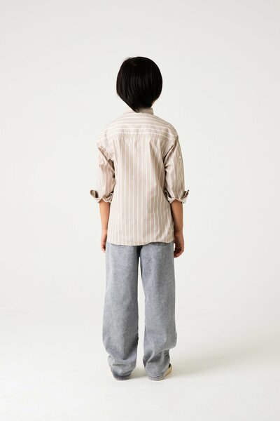 Boys Beige Stripe Casual Shirt