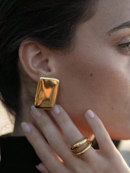 Shein - 1pair Simple & Fashionable European & American Style Irregular Rectangle Shaped Earrings For Women's Everyday Wear, Vacation & Party Accessory