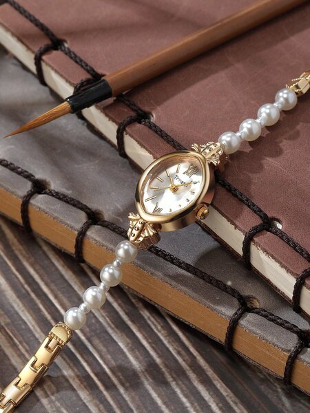 Shein - 1Pc Women Vintage Gradient Bar Scale Dial Quartz Watch