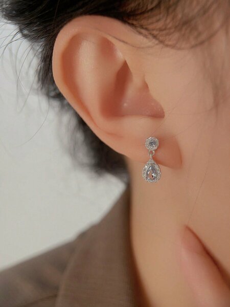 Shein Exclusive - 1pc New S925 Sterling Silver Retro Women Blue Waterdrop Shaped Zirconia Creative And Fashionable Jewelry Accessory Suitable For Daily Wear Mother's Day Present