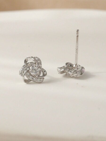 Shein - 1pair Fashionable Simple 925 Sterling Silver Floral Stud Earrings As Birthday Gift For women