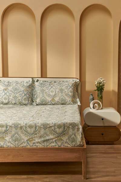 Indus Valley Cotton Lumiere Damask Bed Sheet Set