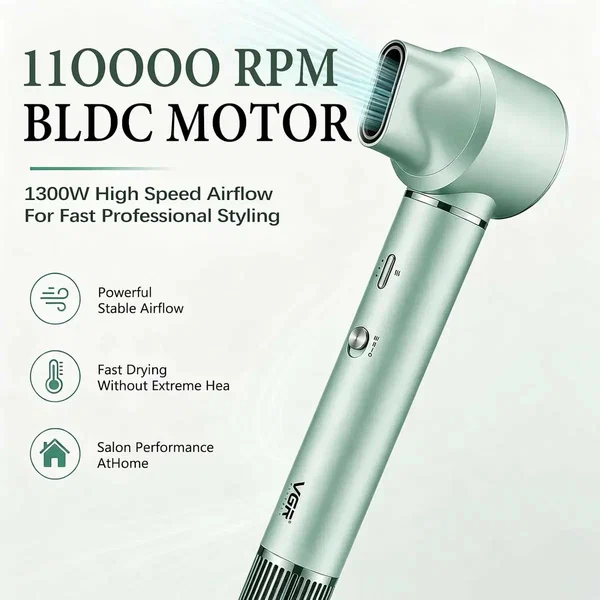 VGR - V-478 1300W 6 in 1 Hair Styler and Round Brush, 3 Speeds and 4 Temperature Levels, Curling Iron with Removable Back