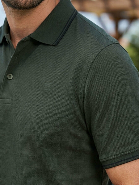 Dark Green Contrast Tipping Polo T-Shirt (POLO-1272)