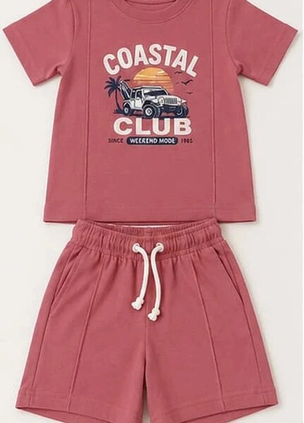 Lambkin Kids RTW Printed Cotton 2 Piece Suit Club Tee N Shorts Set - Casual Collection