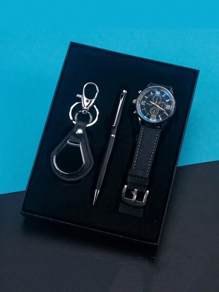 Shein - 1Pc Business Gift Set For Men Including Quartz Watch, Pen And Keychain, Casual Yet Simple Business Style