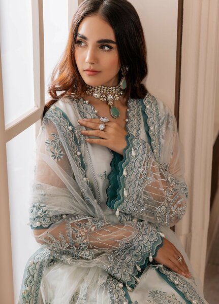 La Elise Women Unstitched Embroidered Net 3 Piece Suit 000103 Agnes - Wedding Collection