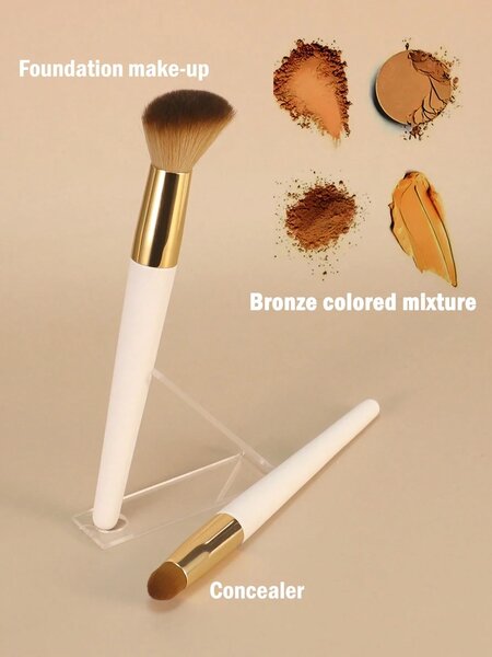 Shein - 2Pcs Soft Bristle Makeup Brush Set For Concealer & Foundation
