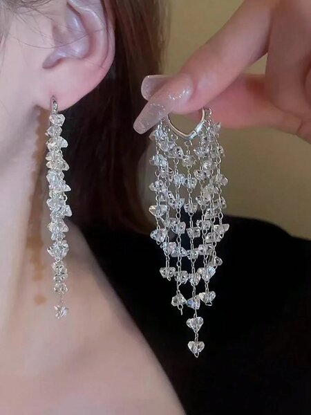 Shein - 1 Pair Minimalist Elegant Vintage Long Tassel Heart Shaped Hoop Earrings