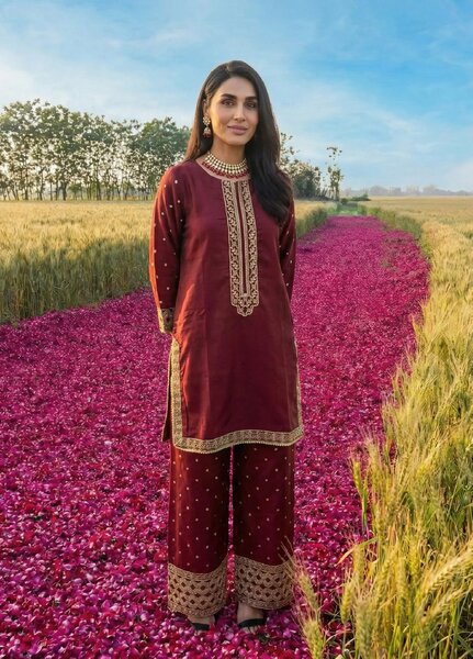 Noorma Kaamal RTW Embroidered Raw Silk Co Ords Set NK26PRS NK-RSE-11 - Festive Collection