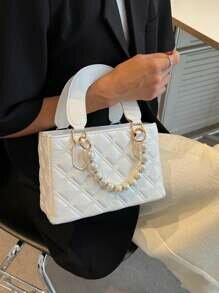 Shein - Fashionable Beaded Chain Small Square Handbag