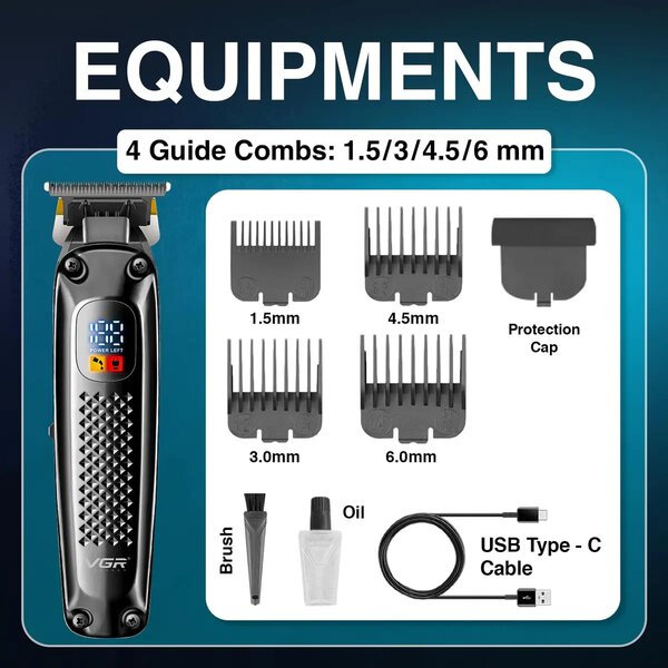 VGR - Limited Edition Professional Hair Clipper,Trimmer For Men With Digital Led Display,4 Cutting Combs