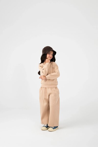 Girls Beige Embroidered Fleece Set