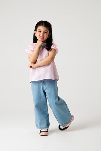 Pink Checkered Embroidered Top