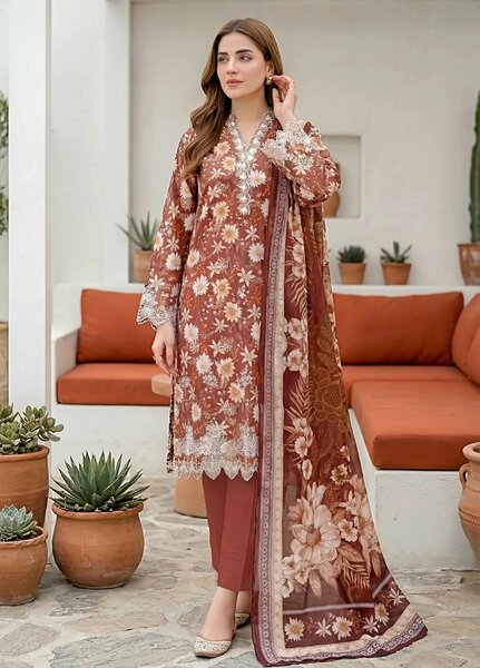 Komal by Lakhany Unstitched Embroidered Lawn 3 Piece Suit LSM26ULK LG-IZ-0605 - Summer Collection