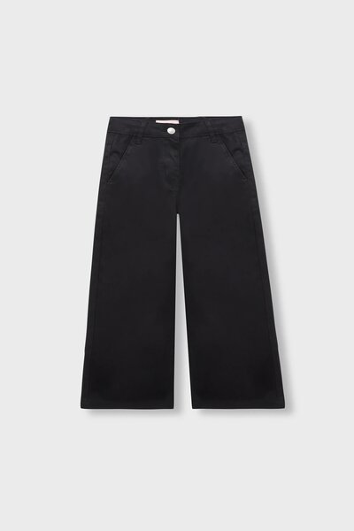 Girls Sleek Black Wide-Leg Twill Pants