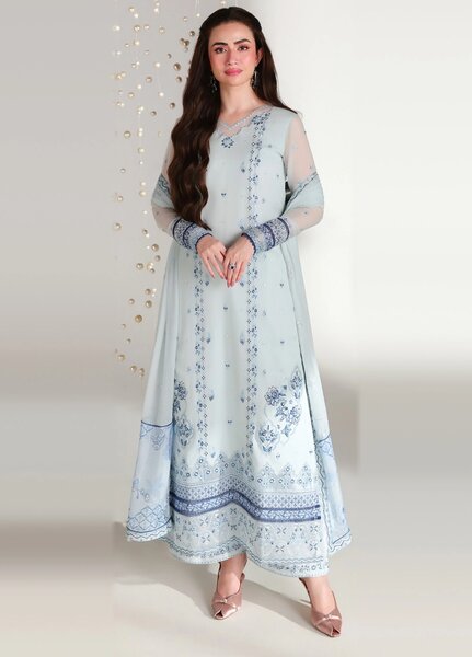 Ensembles by Azure Unstitched Embroidered Chiffon 3 Piece Suit AZ26UEF AQUARIA - Festive Collection