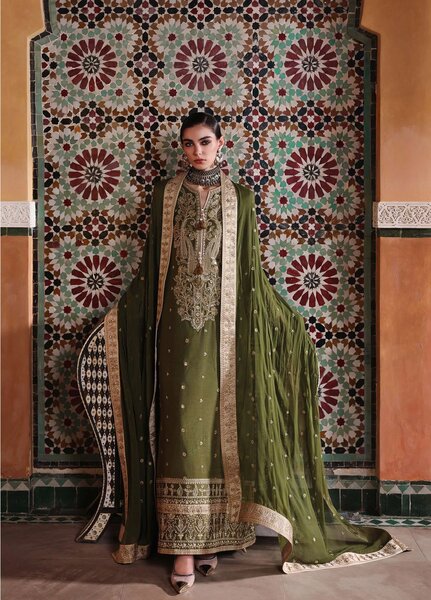 Nuvera Hemline by Mushq Unstitched Embroidered Raw Silk 3 Piece Suit MU26UNH Celestia Crown MUNES260203 - Festive Collection