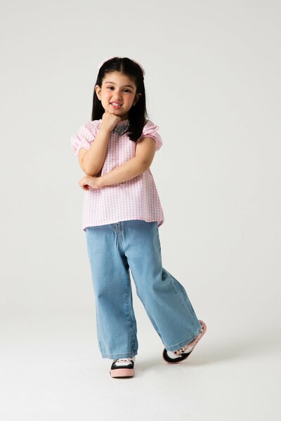 Pink Checkered Embroidered Top