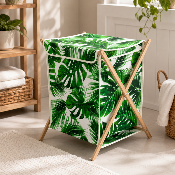 Bamboo Laundry Hamper – Foldable Clothes Basket with Fabric Liner & Lid