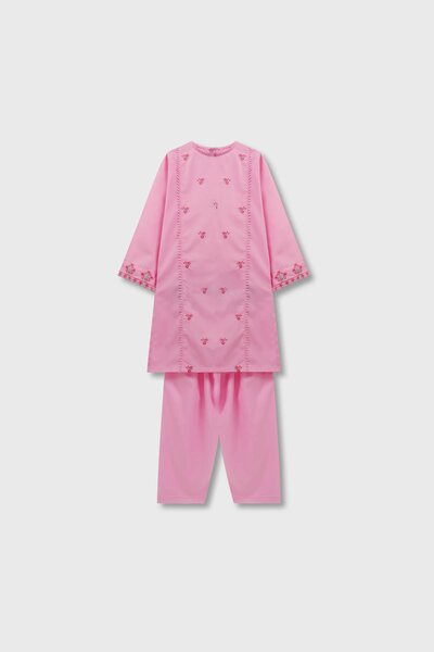 Pink Embroidered Kurta Shalwar Set – 2 Pc