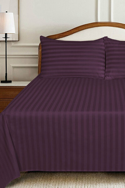 Royal Plum Stripe Satin T-250 Bed Sheet Set