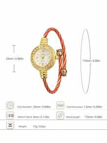 Shein - Exquisite Ancient-Style Gold Bangle Set, Quartz Watch & Simple Artistic Style Bracelet