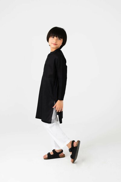 Boys Black Jacquard Cotton Kurta