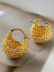 Shein - 1pair Fashionable Zinc Alloy Weave Detail Hollow Out Hoop Earrings For Women For Daily Decoration