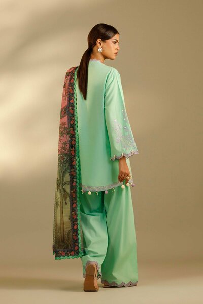 Unstitched Embroidered 3 Piece Muzlin Suit
