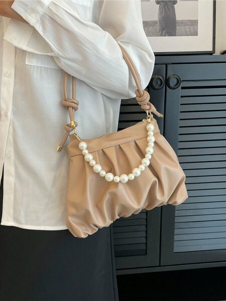 Shein - Small Ruched Bag Solid Color Faux Pearl Decor shoulder Bag