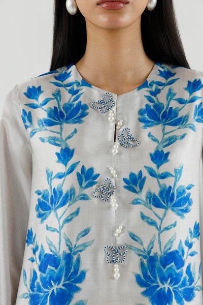 Stitched Printed Satin Shirt+ Culotte