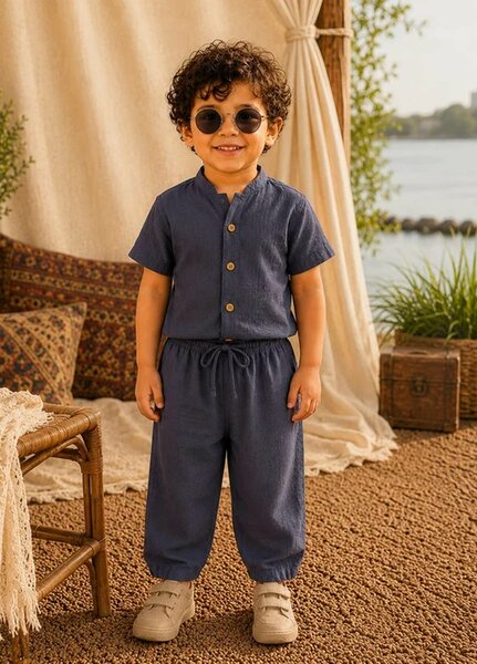BabyCo Kids RTW Solids Cotton Co-Ord Sets Suit Slate Calm Summer - Casual Collection