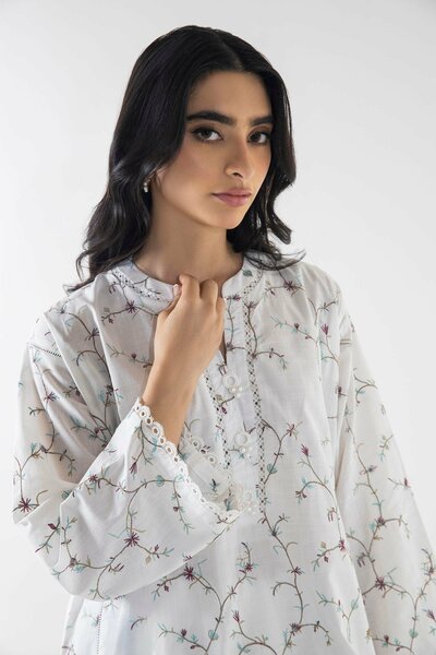 Stitched Off White Embroidered Shirt