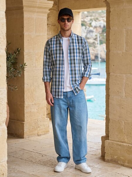 Green Check Button Down Casual Shirt (CSC-457)