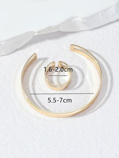 Shein Simple copper geometric waves bracelet and ring set 2 pieces for women