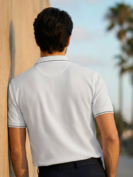 White Plain Contrast Tipping Half Sleeves Polo T-Shirt (POLO-1159)