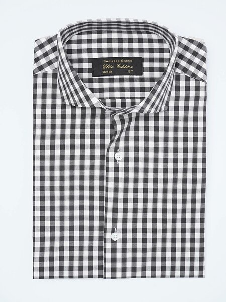 Black & White Self Checkered, Elite Edition, Cutaway Collar Men’s Formal Shirt (FS-2339)