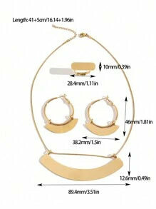 Shein - 1set Simple & Elegant Stainless Steel Geometric Pendant Earrings Ring Necklace Jewelry Set
