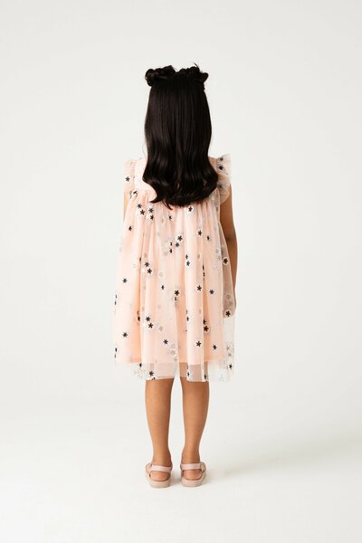Peach Floral Net Dress
