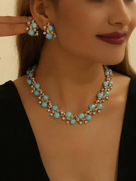 Shein - 3Pcs Pearl Necklace And Earrings Set Fashionable Party Jewelry For Women