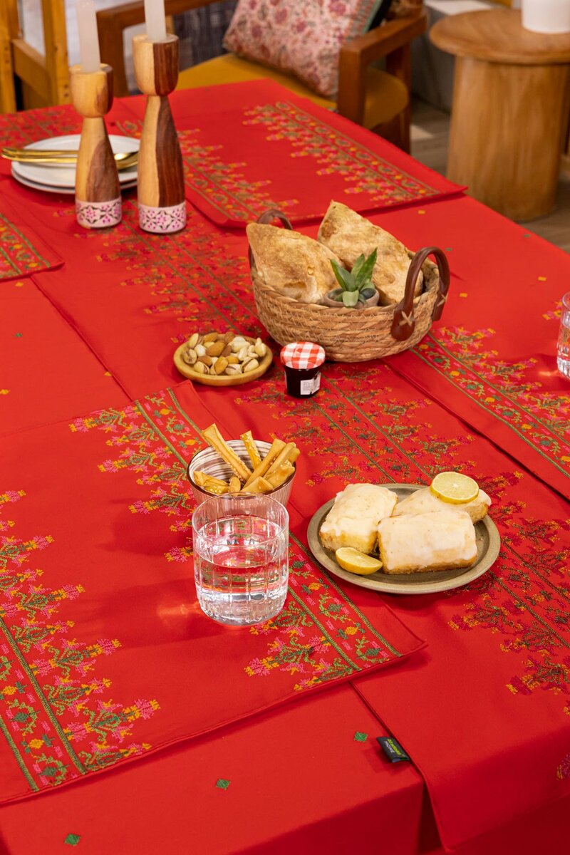 Cross Stitch Red Table Runner