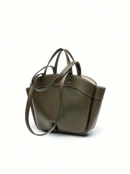 Shein - Autumn New PU Leather Tote Bag, Fashionable Large Capacity
