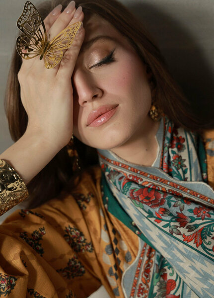 Sahar Unstitched Printed Khaddar 3 Piece Suit Russetta Winter Collection