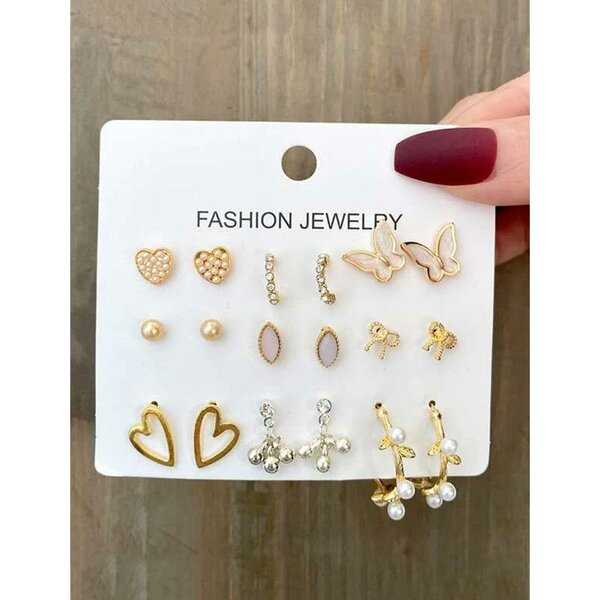 Shein - 9Pairs Faux Pearl Decor Earrings