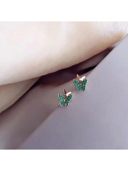 Shein - Vintage Butterfly Stud Earrings, Fresh Fashion, Minimalist Forest Style, Green Earring, Mini Cute Earring