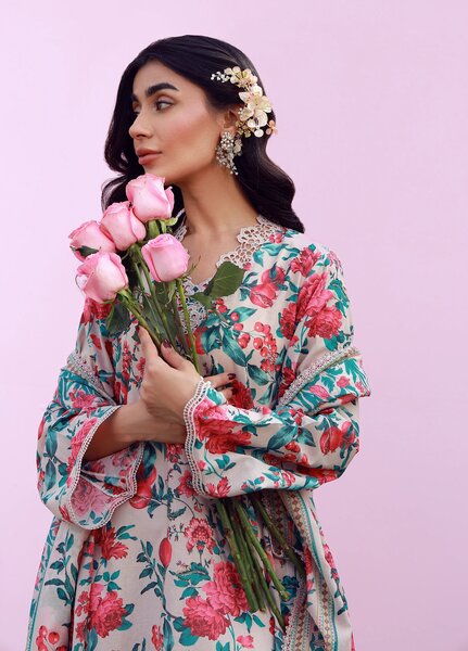 Mirha by Sahar Unstitched Printed Lawn 3 Piece Suit SS1-26-16 Ivory Bloom - Summer Collection