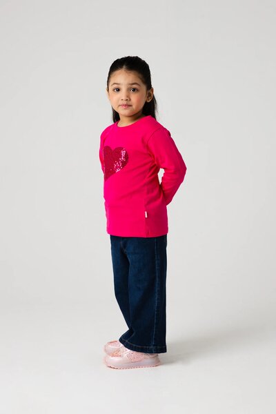Girls Fuchsia Heart Sparkle Tee